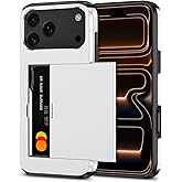 SAMONPOW for iPhone 17 Pro Case with Card Holder iPhone 17 Pro Wallet Case 6.3 inch Heavy Duty Protective Shockproof Dual Layer Hidden Card Slot Slim Cover for Women Men, White