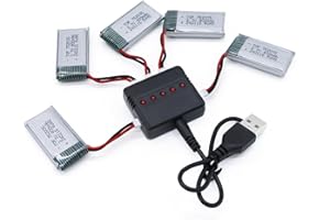 Tosiicop 3.7V 400Mah Lipo Battery - 5Pcs Drone Batteries with 5in1 USB Charger for Syma Q11 H99W H31 H6C H98 TR-C385 TR-P51 TR-F22 Quadcopter Parts Aircraft Drones Lithium Battery Rechargeable AT-96