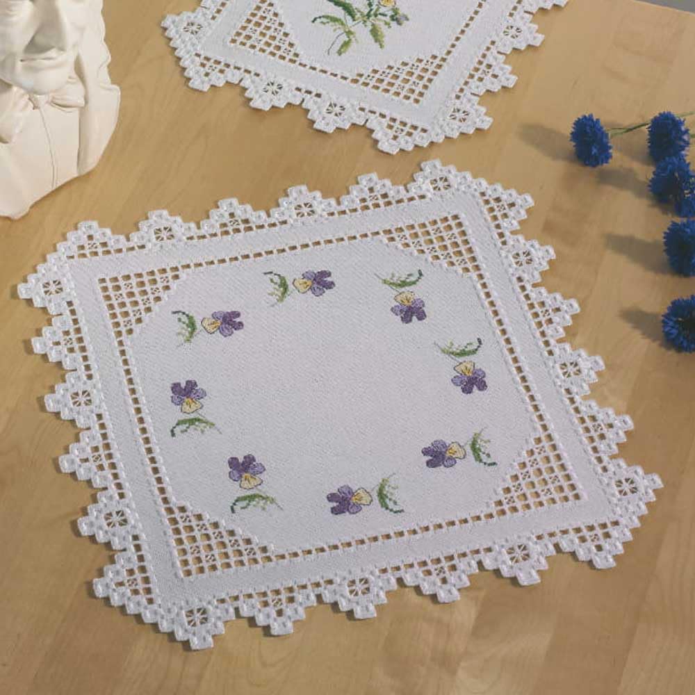 Permin Hardanger Tablecloth Embroidery Kit Hardanger Violet Counted Multi