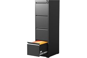 DARTIIA 4 Drawer Vertical File Cabinet with Lock, File Cabinet for Home Office, Locking File Cabinet Hanging Files for A4/ Legal/Letter(Require Assembly, Black)