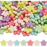 PONABEADIY 1 Box 150PCS Opaque Faceted Acrylic Flower Beads with Holes Blue Pink Green Purple Assorted Floral Shaped Spacer Loose Bead Charm Bulk for Jewelry Making Necklace Bracelet DIY Craft Supply