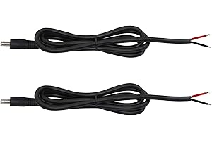 GINTOOYUN 2 Pack DC Power Pigtails Cable, DC 5.5mm x 2.5mm Male Plug Jack to Bare Wire Open End Power Supply Replacement Repair Cord, for Security Camera,LED Strip Light,DVR 3FT (black-1m)