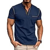 Aulemen Men's Henley Shirts Short Sleeve Casual Lightweight Slim Fit Basic Button T-Shirt with Pocket