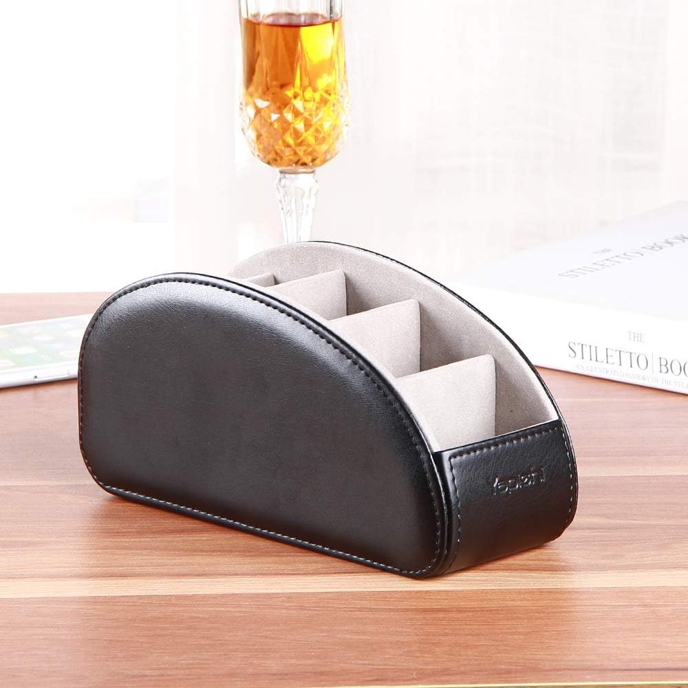 All In One Leather White Tv Remote Holder For Remote Conrtols With 5 Compartments Nightstand Desktop Media Player Remote Caddy Storage Box Organizer Tray For Mobile Pen Office Stationery Phone Office Products Office Supplies