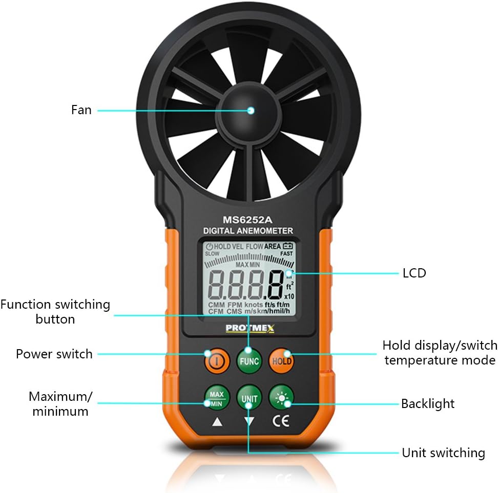 Protmex MS6252A Digital Anemometer/Air Volume with LCD Screen and
