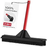 Pet Hair Remover Rubber Broom with Built in Squeegee - Carpet Rake for Pet Hair Removal on Hardwood Floor, Carpet & Tile - Pi