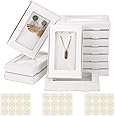 Crtiin 30 Pcs Jewelry Packaging Boxes 5.4"x3.4"x0.7" Paper Necklace Gift Box Bulk with Clear Window 30 Display Card 36 Sticker for Displaying Necklaces Rings Bracelets Earrings(White)