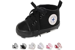 ORAWU Newborn Baby Girls Boys Canvas Shoes Infant Soft Sole Slip On First Walkers Sneaker Toddler Flat Loafers High Top Crib Denim Unisex Moccasins Shoe