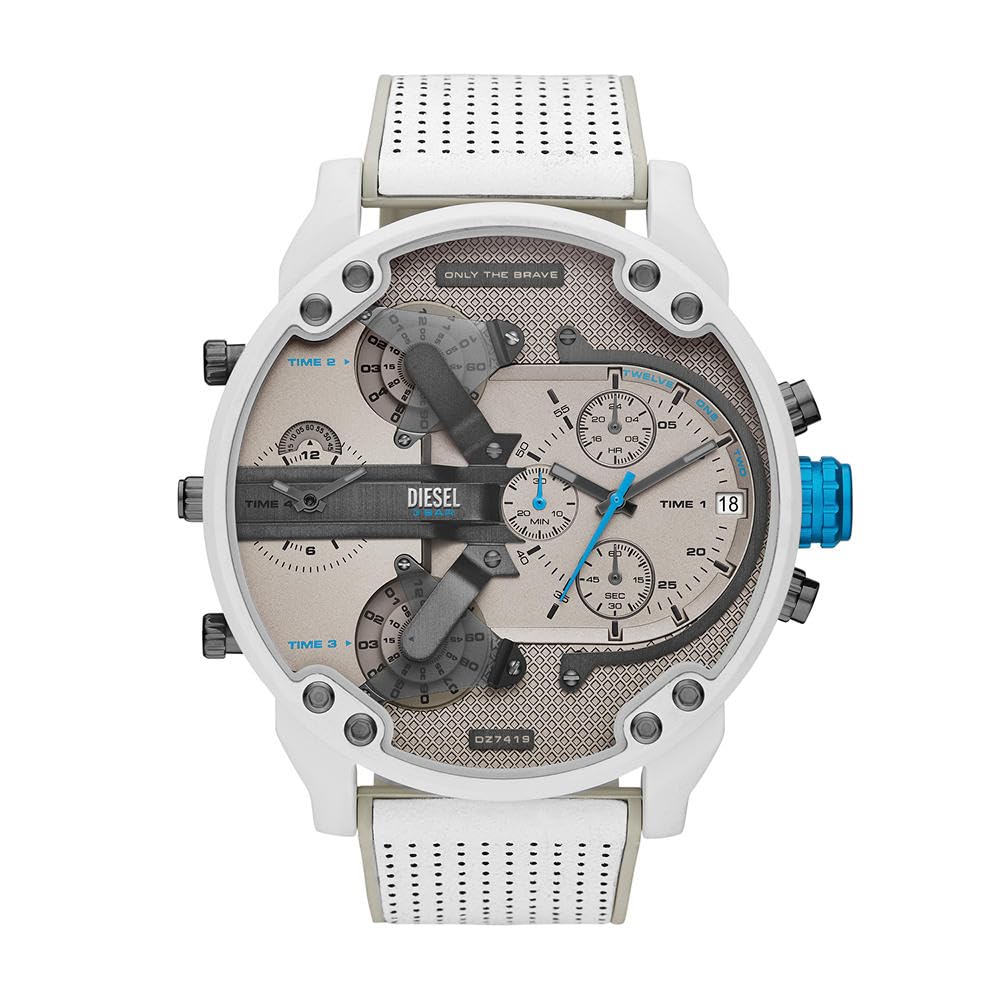 Diesel Watch for Men Mr. Daddy 2.0, Chronograph Movement, 57 mm White Stainless Steel Case with a Stainless Steel Strap, DZ7419