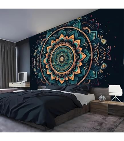Lot De 5 Tentures Murales Mandala Ethnique, Coton Imprimé Main, Taille Twin 85x55 Pouces, Déco Chambre