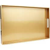 Spsyrine Gold Decorative Serving Tray with Handles, Elegant Plastic Coffee Table Tray for Ottoman, Living Room, Home Decor 15.6" X 10.2"