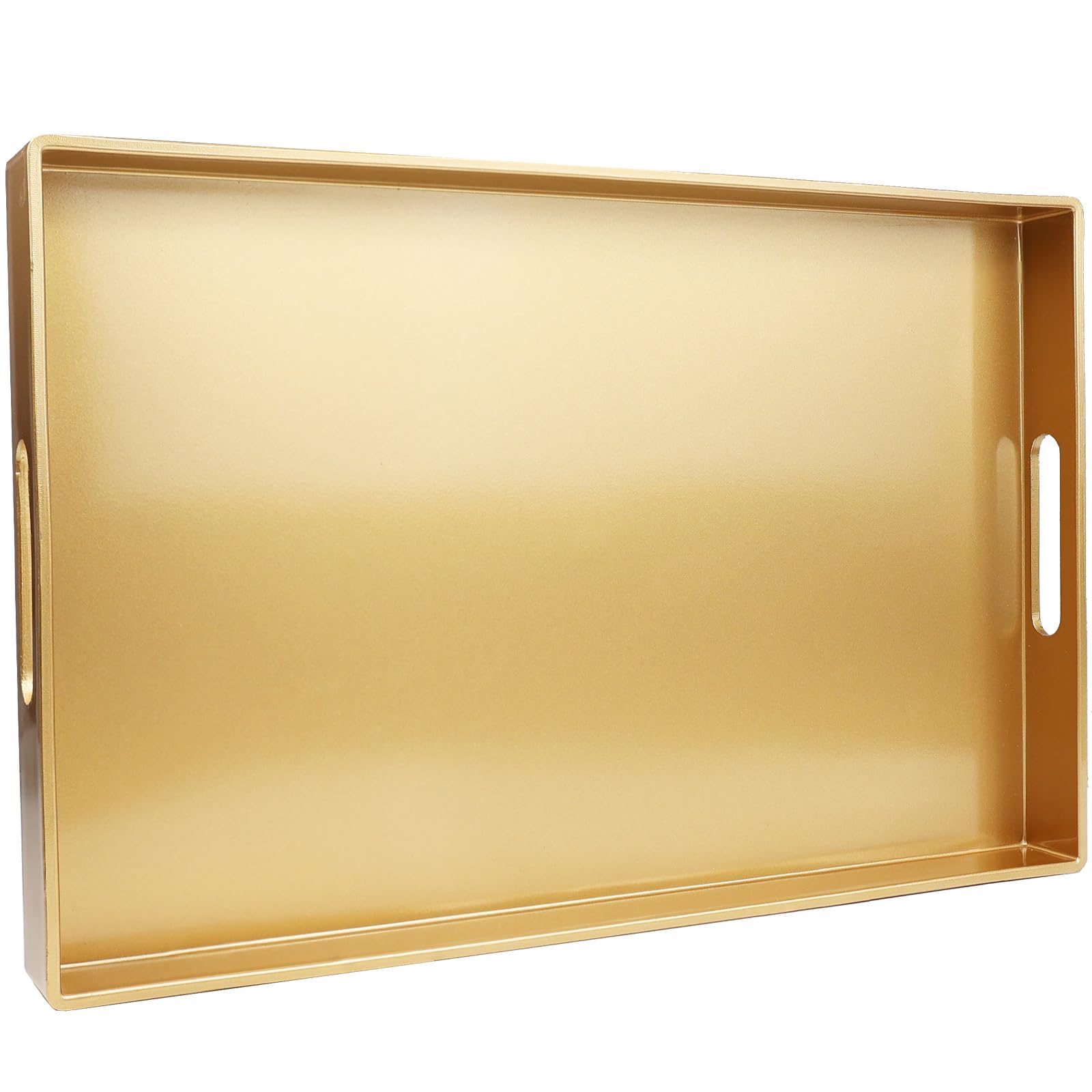 Photo 1 of Spsyrine Gold Decorative Serving Tray with Handles, Elegant Plastic Coffee Table Tray for Ottoman, Living Room, Home Decor 15.6" X 10.2"