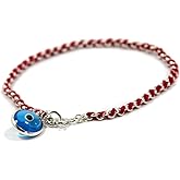 Protection Evil Eye Bracelet - Lucky Blue Evil Eye Charm - 7 Inch Women's Sterling Silver Jewelry - Best Kabbalah Red String Bracelets for Women