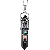 TUMBEELLUWA 7 Chakra Hexagonal Crystal Wand Pendant for Unisex, Wrapped Double Crystal Points Necklace with Chain