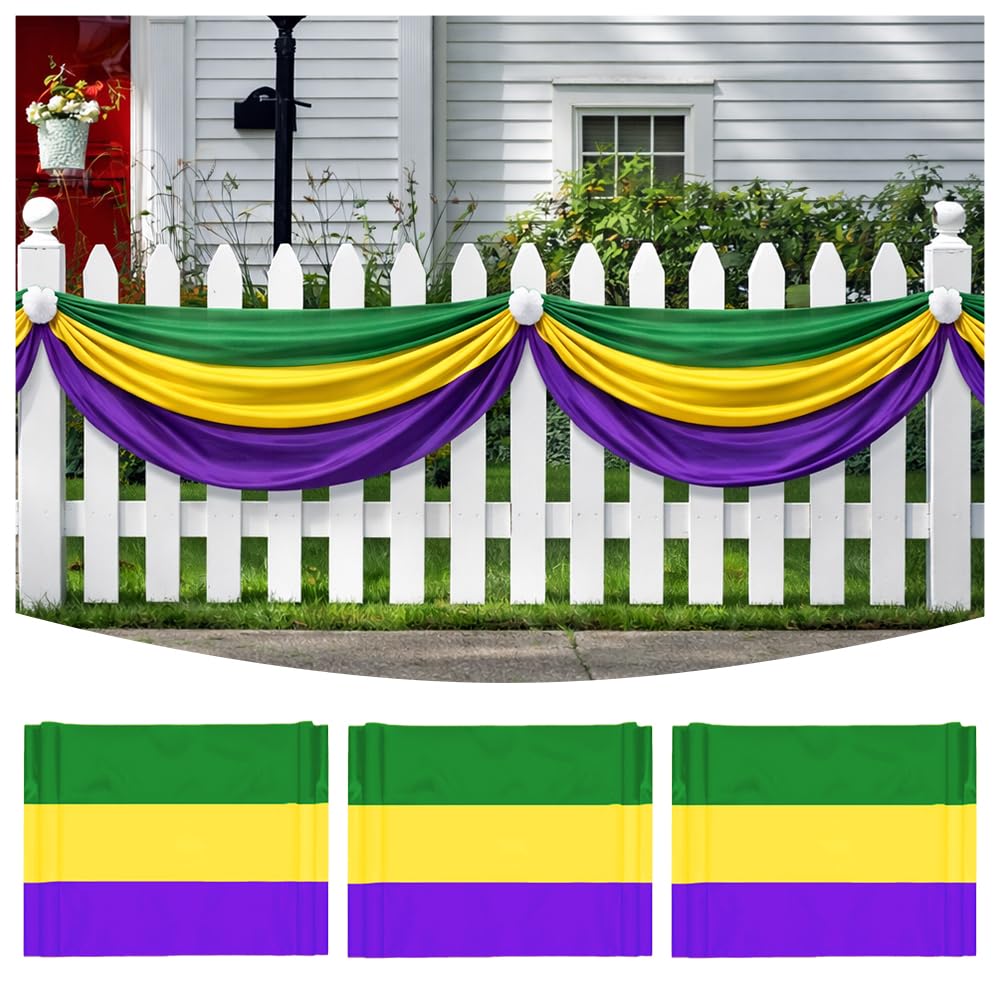 3Pack Mardi Gras Bunting 2x20Ft Large Carnival Bunting Banner Purple, Green, Gold Stripe for Mardi Gras, Lent, Easter, Home Decor Outside Garden Fence New Orleans Themed Party Décor Indoor Outdoor Image