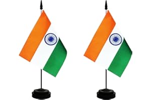 Rotenl 2 Pack India Desk Flag, Indian Table Office Flag with Solid Pole and Stand Base, International Country Flag, Festival Celebration, Classroom Meeting Desktop Decoration (India)