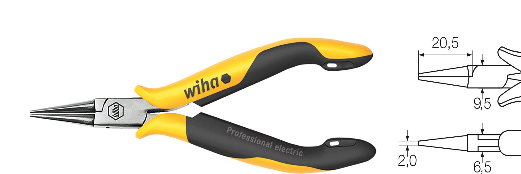 Wiha Z37012004SB "Professional ESD" Round Short Plier, Yellow/Black, 120 mm