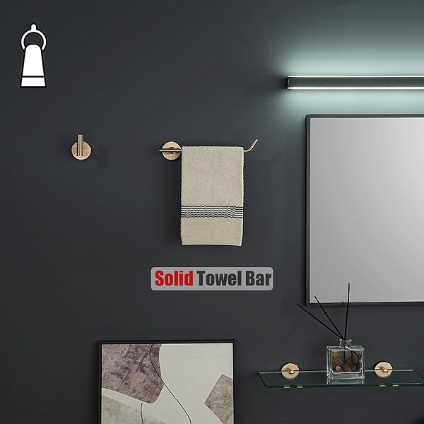 JQK BATHROOM HARDWARE SET, 5-PIECE BATH ACCESSORIES SET CHAMPAGNE BRONZE WALL MOUNT INCLUDES 24 IN TOWEL BAR, 9 IN HT BAR, TP HOLDER, TOWEL HOOK X 2, BAS105-CB