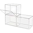 GUDEMAY Clear Stackable Plastic Storage Bins with Magnetic Lid, Dustproof Book & Cosmetic Display Cases, Large Figures Collectibles Showcase, Shoe Box, Protection Organizer (Transparent, L-3 Pack)