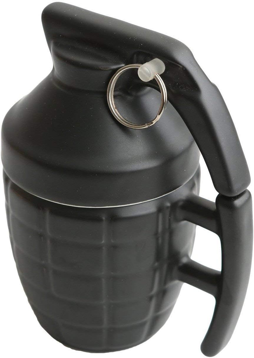 Adkwse280ML Ceramic Grenade Mug Coffee Cup with Lid, Black