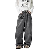 Baggy Hip Hop Jeans for Men Wide Leg Skater Denim Pants Casual Loose Fit Long Trousers