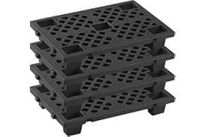 Jeracino Lightweight Plastic Pallet, 4 Pcs Flooring Pallets, Interlocking Storage Pad with Breathable Grids, Applicable to Indoor and Outdoor, Garages, Kitchen and Basement (Black)