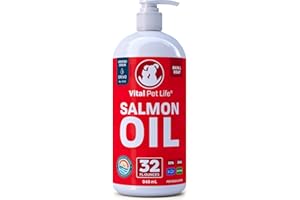 VITAL PET LIFE Salmon Oil for Dogs & Cats - Healthy Skin & Coat, Fish Oil, Omega 3 EPA DHA, Liquid Food Supplement for Pets, All Natural, Supports Joint & Bone Health, Natural Allergy & Inflammation Defense, 32 oz