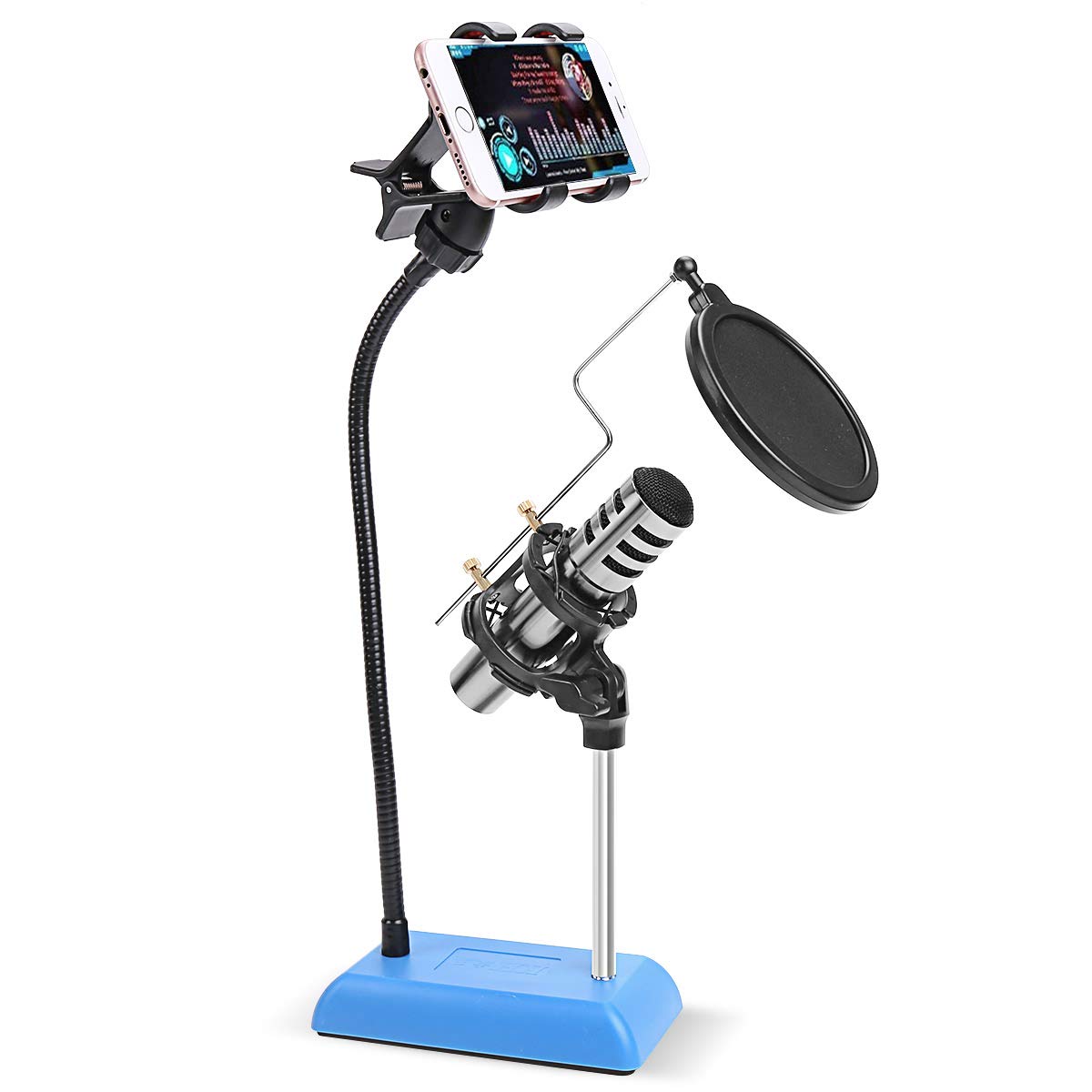Phone Microphone Holder, eBerry 3 in 1 Metal Gooseneck Microphone Mount