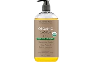 Majestic Pure USDA Organic Castor Oil - 100% Pure & Natural - Premium Grade, Cold Pressed, Hexane Free - Hair, Eyelashes, Eyebrows, Nails - Moisturizing & Nourishing - 16 Fl Oz