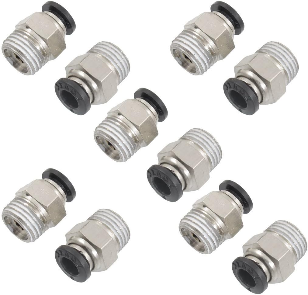 10Pcs 1/4" PT Male Thread 6mm Straight Pneumatic Push in Quick Fitting Connectors for PETF Tube