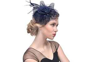 UMTURMOK Women's Tea Party Fascinators Mesh Flower-Shaped Pearl Feather Veil Kentucky Derby Fascinator Hats with Headband and Clip