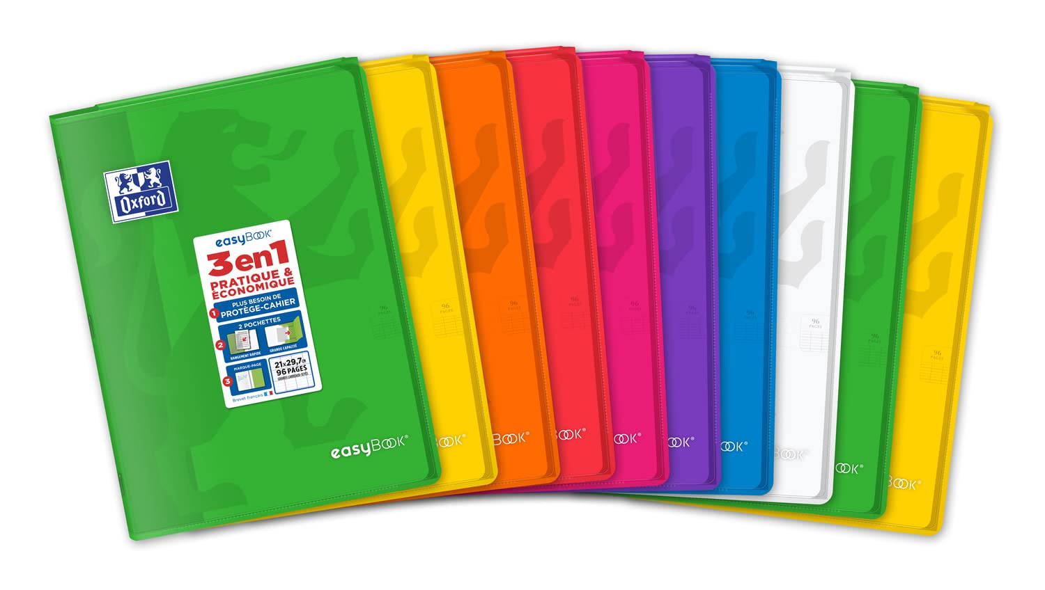 Oxford EasyBook Pack of 10 Stapled Notebooks A4 21 x 29.7 cm 96 Pages Large Squared Ruled 90 g Assorted Colours