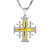 SATI JEWELRY Jerusalem Cross Necklace for Women – 925 Sterling Silver with Gold-Plated Center | Blessed in Holy Sepulchre | Christian Faith & Religious Jewelry Gift – Christmas Gift for Women