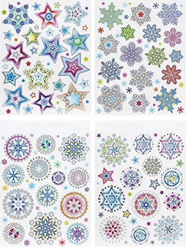 Concept4u Multi Colours Star Snowflake Glitter Window Stickers Christmas Festive Decoration Xmas Kids Party Reusable Cling Labels Craft Amazon Co Uk Kitchen Home