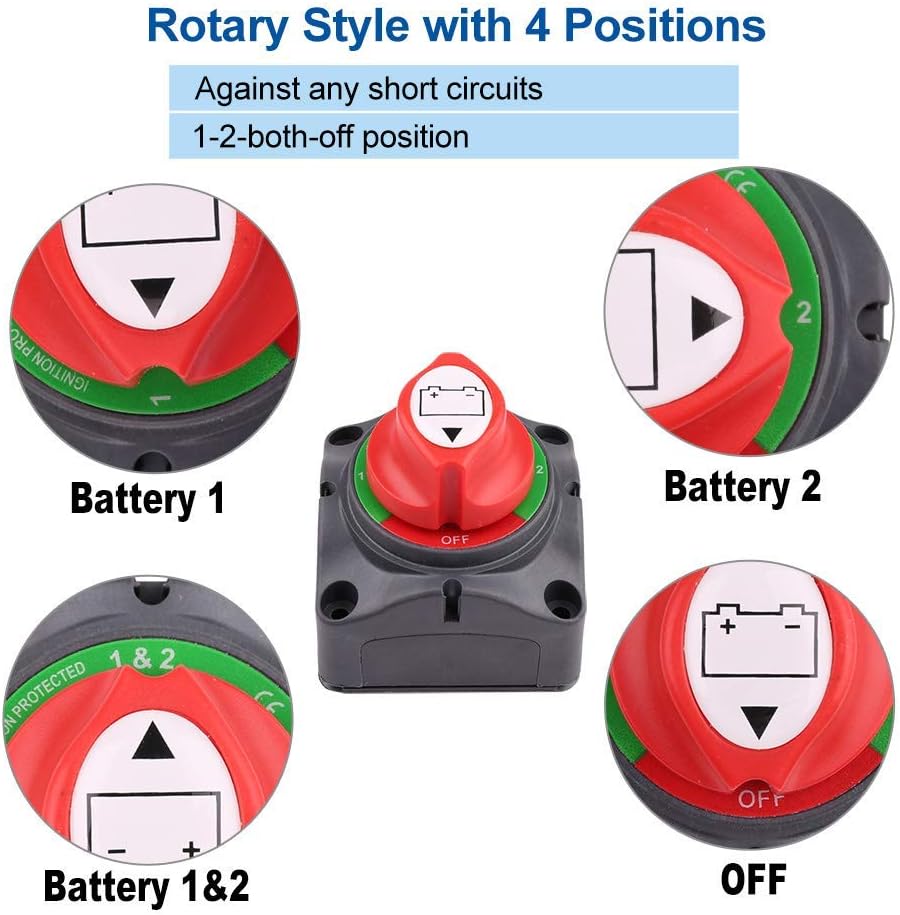 1-2-Both-Off Battery Switch, 12V 24V 48V Battery Disconnect Master Cutoff Switch for Marine Boat Car RV ATV UTV Vehicle, Waterproof Heavy Duty Battery Isolator Switch, 200/1250Amps: Automotive