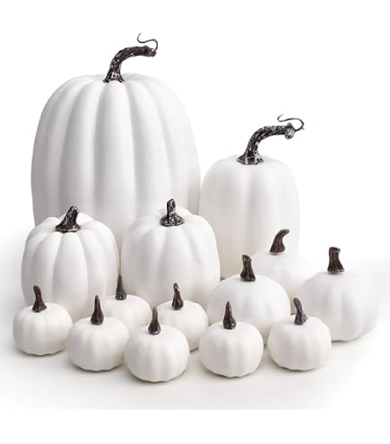 10 Mini Citrouilles Artificielles En Mousse – Décoration Halloween Automne – 20 Cm – Blanc Givré