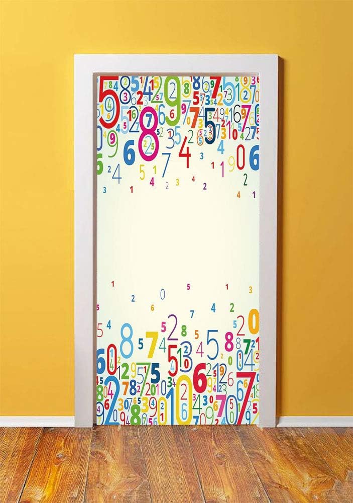 Mathematics Classroom Decor 3D Door Sticker Wall Decals Mural Wallpaper,Vibrant Colored Digits Falling Down Numeral Kids Framework,DIY Art Home Decor Poster Decoration 30.3x78.18693,Multicolor