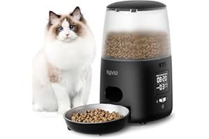 syvio Automatic Cat Feeders, Automatic Cat Food Dispenser with Dual Power Supply, 3L Auto Cat Feeder for Cat & Dog with 10S Voice Recorder, Pet Food Dispenser 1-6 Meals Timer Control, Black