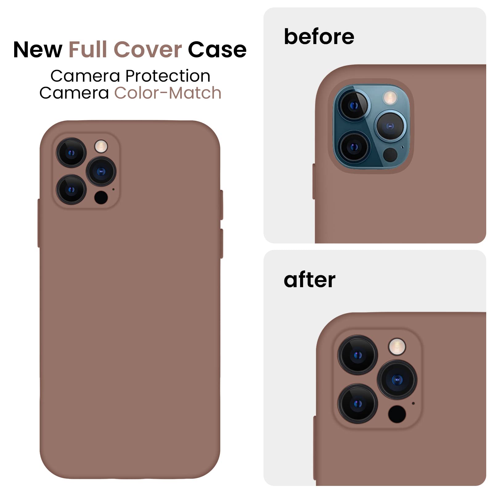 FireNova Designed for iPhone 12 Pro Case, Silicone [Camera Protecion] Phone Case with Soft Anti-Scratch Microfiber Lining, 6.1 inch, Light Brown
