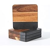 LiWiBet Acacia Wood Black Marble Coasters for Drinks Set of 4, Square Non-Slip Wooden Stone Coaster Coffee Table Accessories Manly Coaster for Men Coffee Table, Bar, Office - Rustic Modern Style