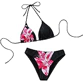 Falainetee Women's Floral Print Bathing Suit High Waisted Halter Summer Swimsuit Bikini Set