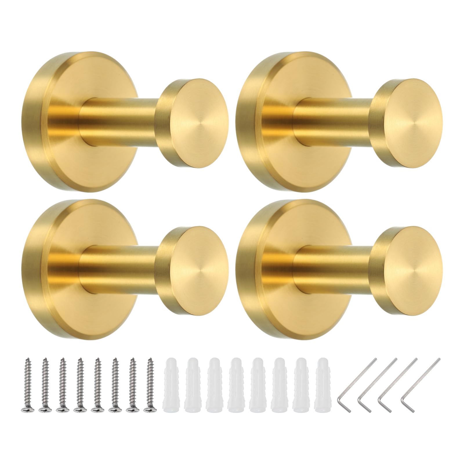 PATIKIL Towel Hooks for Hanging, 4Pack 304 Stainless Steel Round Wall Mounted Hanger Holder, with Tools for Bathroom, Bedroom, Dormitory, Hang Towel, Clothes, Coat, Robe, Hat, Gold Tone