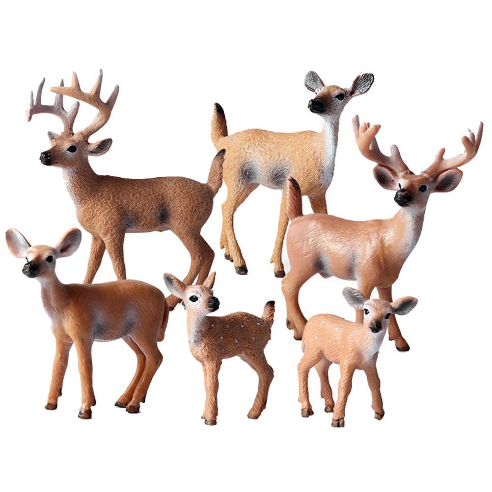 FLORMOON 6 x Realistic Virginia Deer Action Model Plastic Wild Animal Learning Favour Party Educational Toys Forest Farm Toys for Children