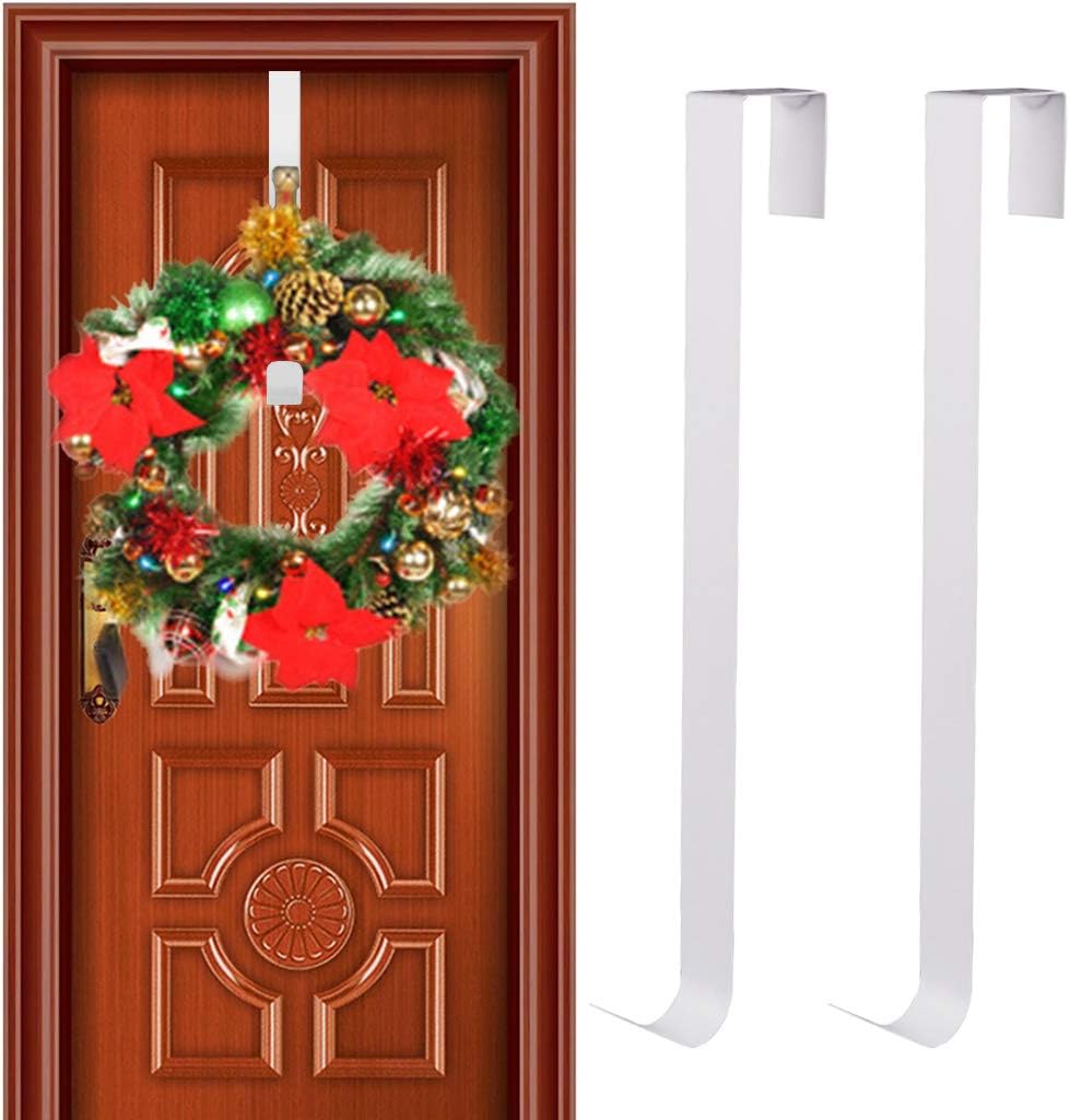 Wreath Hangers - GKanMore 2 Pack Front Door Wreath Hanger Hook Metal 15 Inch Over The Door Hook for Christmas and Party Decoration, Hanging Clothing, Towels, Wreaths, Bags (White)