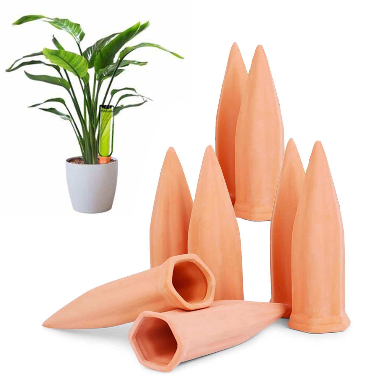 JQTOP Plant Watering Devices, 8 Pcs Potted Terracotta Self Watering Spikes Vacation Self-Watering Stakes for Outdoor, Indoor Plants, Wine Bottle
