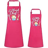 XLSXEXCL 2 Pcs Adults Kids Matching Apron Set, Funny Mommy and Me Aprons, Adjustable Kitchen Apron with 2 Pockets