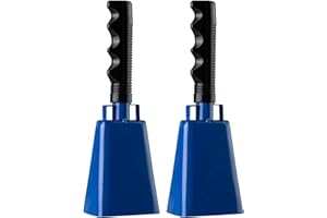 JAVIK Steel Cow Bell with Handle 8 inch Cowbells Noise Makers, 2Pcs Large Cowbell for Sporting Events, Hand Percussion Loud Cheering Bell for Football Games Christmas Party School Wedding Farm (Blue)