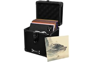Dragonscale Metal Storage Case for 7" Vinyl Records – Holds 40+ Singles, Durable Aluminum Chest, Compact and Protective - Bla