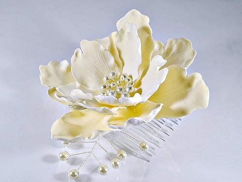 Amazon Com Bridal Hair Flower Ivory Wedding Headpiece Peony
