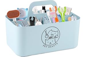 Brabtod 5-Compartment Blue Dog Stuff Storage Caddy, Portable Pet Grooming Organizer with Handle, 9.8" L x 6.1" W x 4.4" H